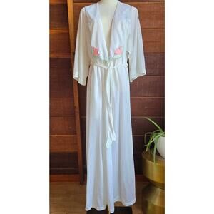 Val Mode Vintage Floral Embroidered Satin Robe L Coquette Made In USA Loungewear
